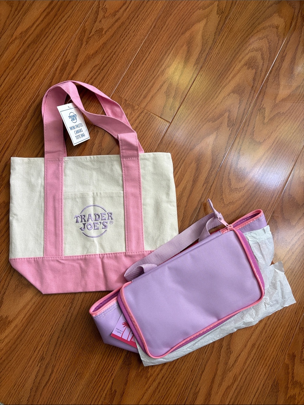 Trader Joe's Pink & Purple Insulated Mini Bag & Mini Canvas Tote